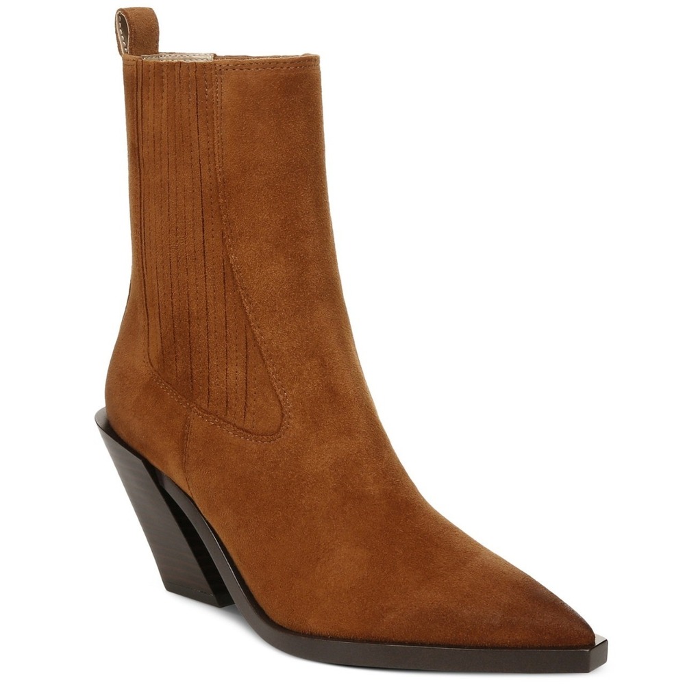 Sam Edelman Mandey Frontier Brown Suede Pointed Toe Western Ankle Boots 9.5 M